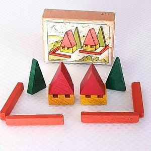 Vintage Wood Matchbox Mini House Toy Blocks Puzzle
